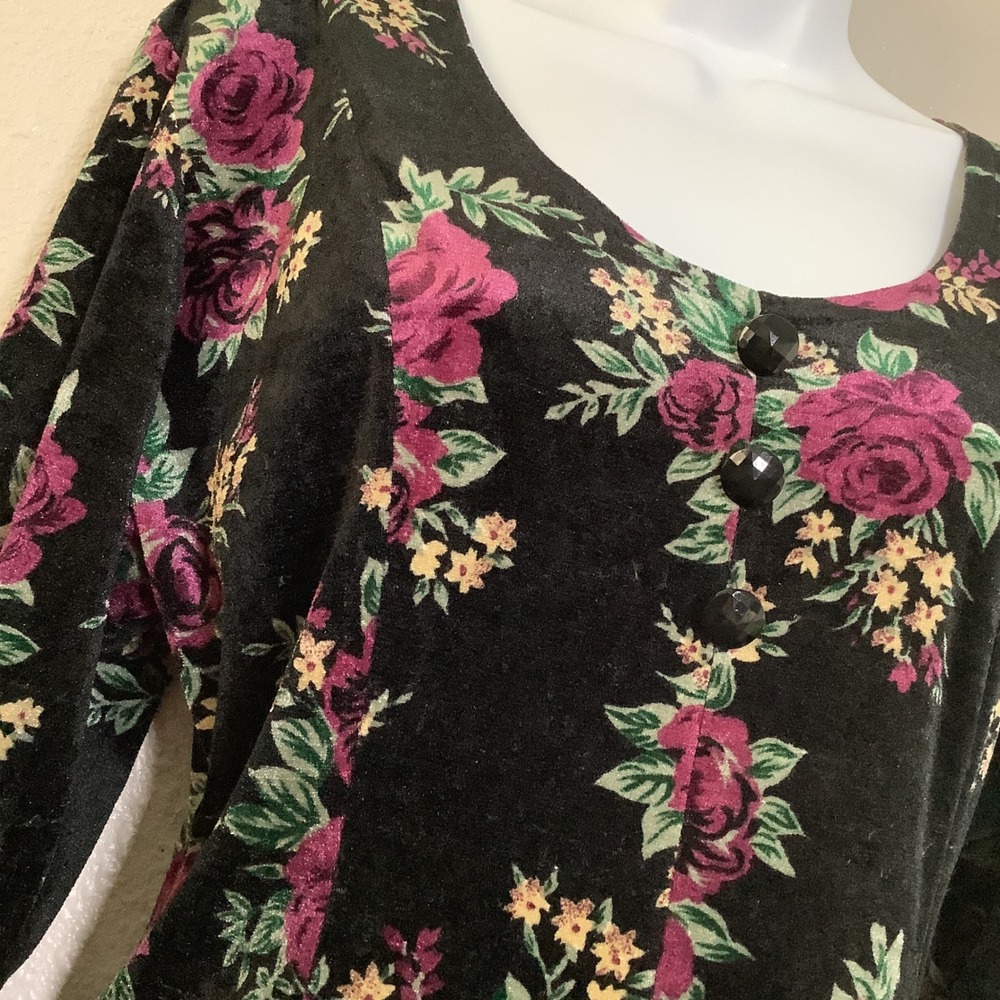 Vintage 90s Grunge Floral Velvet Witchy Whimsigoth Feminine Mini Dress L - Picture 4 of 6